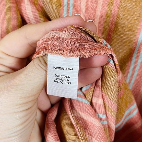 Anthropologie DREW Brown Striped Sleeveless Linen Blend Jogger Jumpsuit - LARGE - Picture 14 of 15